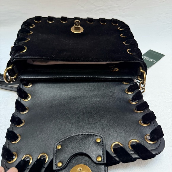 Lauren Ralph Lauren Millbrook Black Velvet Crossbody with Gold Accents - Picture 12 of 14